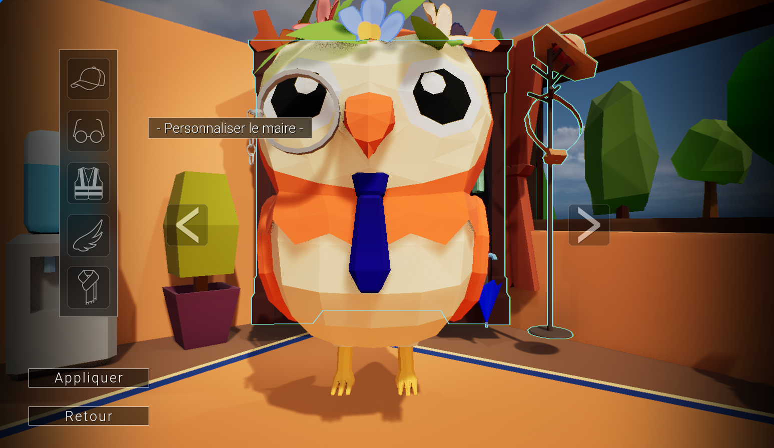 Capture d'écran du système de changement de skin de Humania